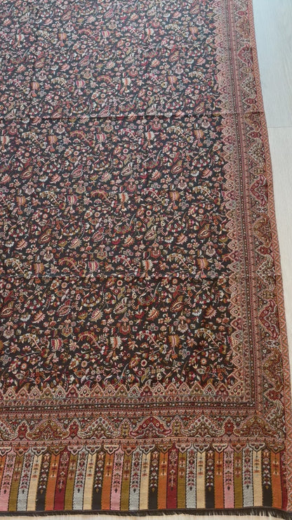Black Multicolor Kani Wool Shawl - Multifloral Design for Everyday Wear