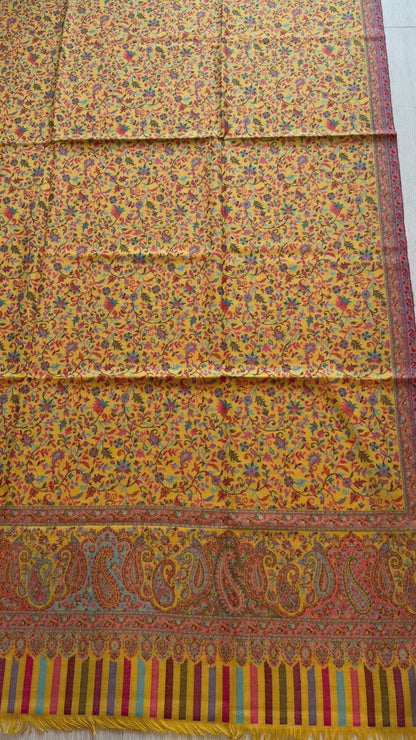 Golden Paisley Kani Wool Shawl - Floral Design for Wedding & Occasion Wear