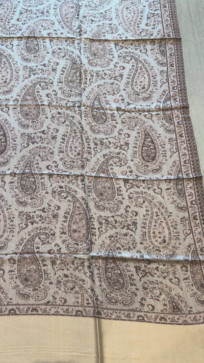 Ivory Blush Silk Wool Kani Shawl - Lightweight Wrap for Everyday Wear