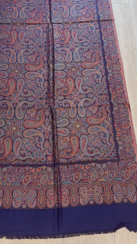 Blue Silk Kani Wool Shawl - Paisley Design for Everyday Wear