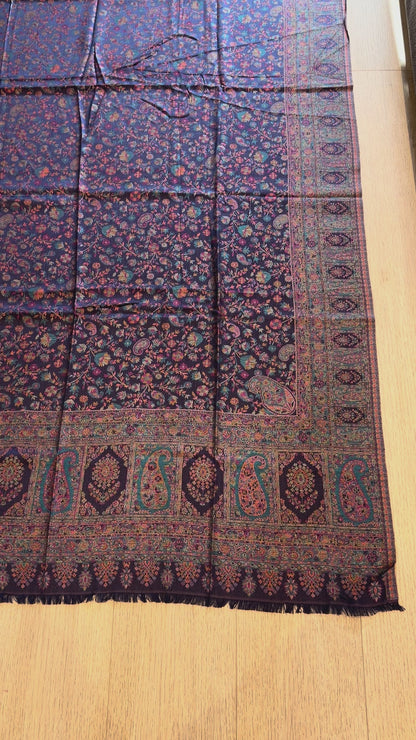 Indigo Blue Silk Wool Kani Jamawar Shawl UK - Lightweight Wrap for Everyday Wear