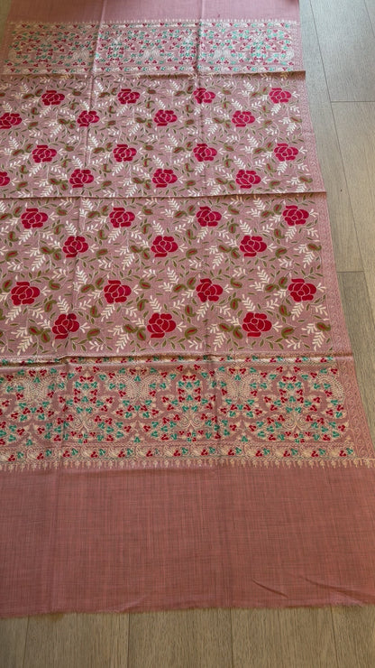 Blush Nalki Rose Shawl - Embroidered Wool Blend Wrap for Everyday Wear