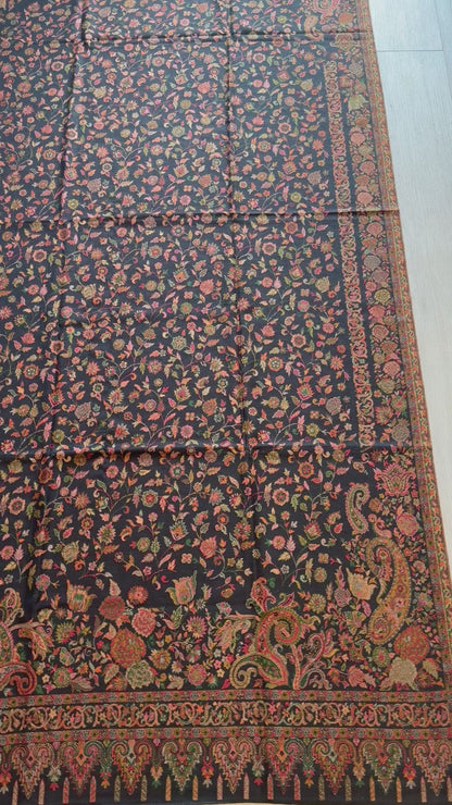 Black & Coral Kani Wool Shawl - Paisley Design for Wedding & Occasion Wear