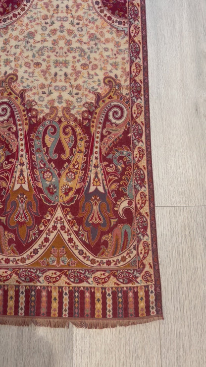 Red Kalamkari Wool Shawl - Paisley Design for Weddings & Gifting