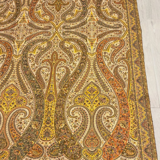 Yellow Kalamkari Wool Shawl - Paisley Design for Weddings & Gifting
