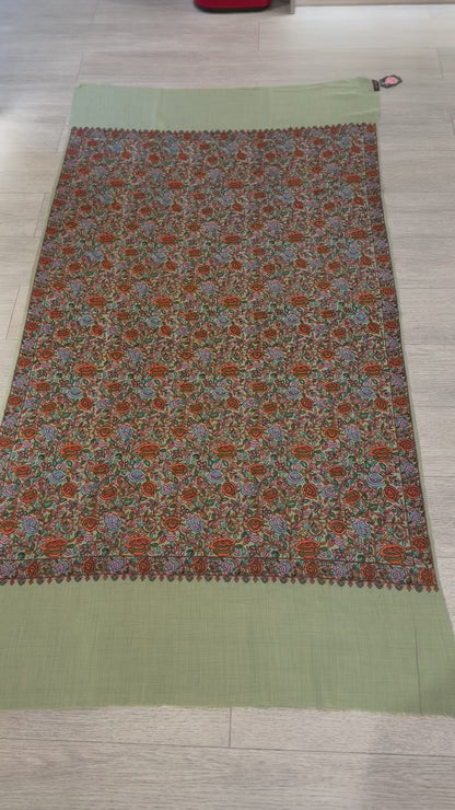 Sage Green Sozni Wool Shawl - Floral Jaal Embroidered Wrap for Occasion Wear