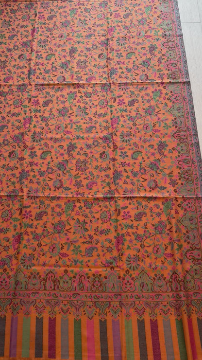 Tangerine Paisley Kani Wool Shawl - Floral Design for Wedding & Occasion Wear