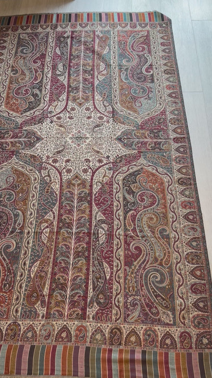 Beige & Rust Kalamkari Kani Shawl - Paisley Design for Everyday Wear