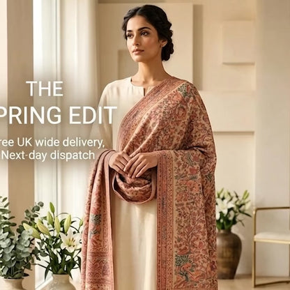 Beige Kani Wool Stole – Multifloral Design for Everyday Wear