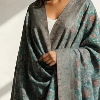 Blue Kani Wool Shawl – Multifloral Design for Everyday Wear