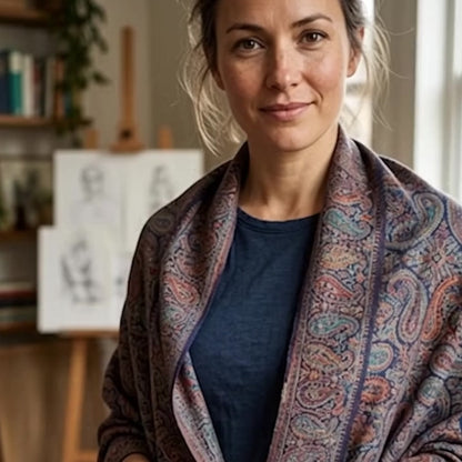 Blue Silk Kani Wool Shawl - Paisley Design for Everyday Wear