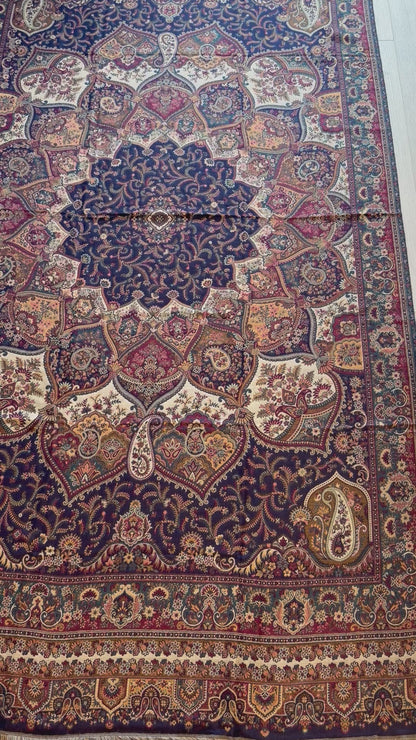 Navy Claret Kalamkari Kani Shawl - Medallion Paisley Design for Occasion Wear