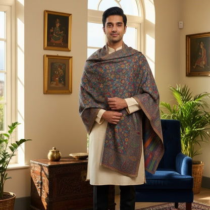 Men's Blue Wool Kani Shawl UK - Elegant Formal Wear for Weddings & Gifting