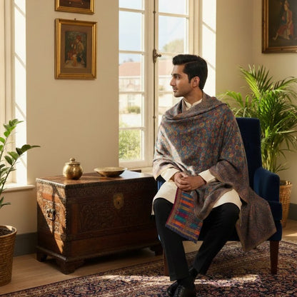 Men's Blue Wool Kani Shawl UK - Elegant Formal Wear for Weddings & Gifting