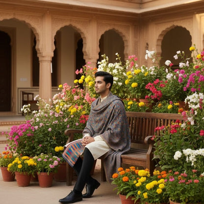 Men's Blue Wool Kani Shawl UK - Elegant Formal Wear for Weddings & Gifting
