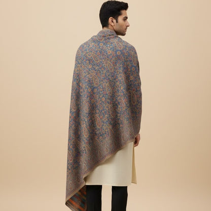 Men's Blue Wool Kani Shawl UK - Elegant Formal Wear for Weddings & Gifting