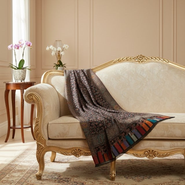 Silk Wool Jamawar Kani Shawl in Black